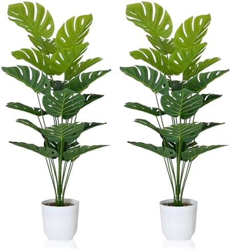 SAJANDAS Set of 2 Artificial Monstera Deliciosa Plants in Pots, Fake Tropical Trees with Greenery Leaves Stems, 45 Inch Faux Swiss Cheese Floor Plants for Porch, Garden, Office, Store, Home Decor by SAJANDAS