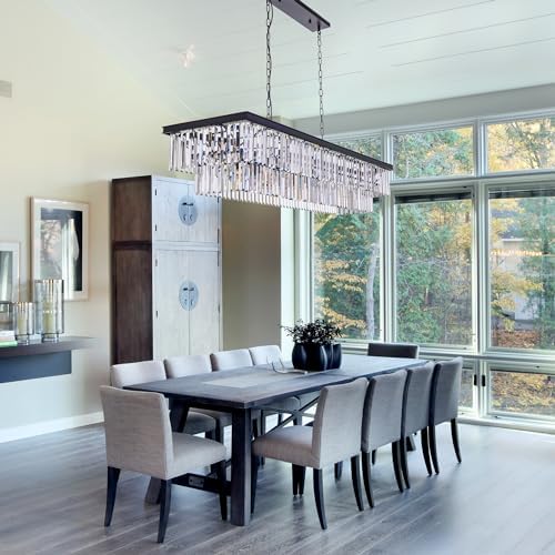 Wellmet Crystal Chandelier, 57 Inch 13-Light Black Chandelier for Dining Room Light Fixture Ceiling Hanging, Modern Rectangular Chandeliers for Kitchen Island, Living Room, Bedroom, Dining Table - Image 6