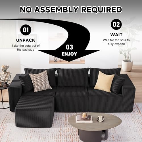 Weture 107.4" Modular Bnoeless Couch, Convertible Sectional Couch, Beige - Image 5