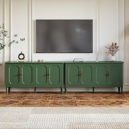 RoyalCraft 118" Buffet Cabinet with Storage, Vintage Sideboard with Adjustable Shelves, Mid Century Modern Painted Credenza Coffee Bar for Kitchen, Dining Room, Entryway, Living Room, Forest Green by Bringyoubetterlife