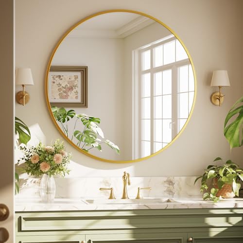 XRAMFY 40 Inch Round Mirror - Gold Circle Mirrors for Bathroom, Entryway - Image 3
