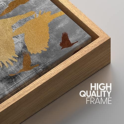 NWT Framed Canvas Print Wall Art Golden Birds Grunge Background Nature Wilderness Illustrations Modern Art Decorative Landscape Rustic Zen Colorful for Living Room, Bedroom, Office - 24"x36" Natural - Image 4