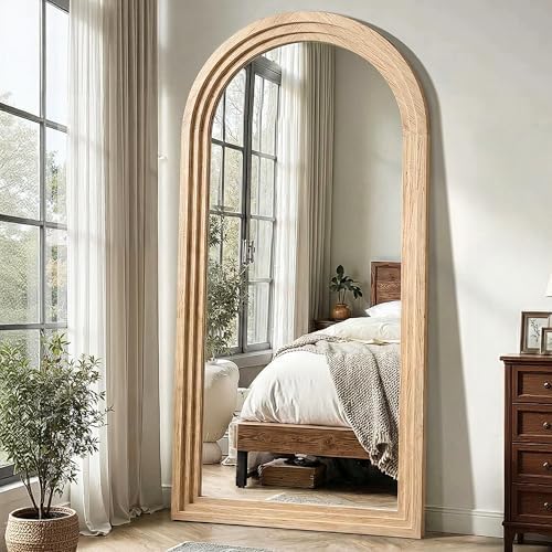 Delma Arched Full Length Mirror with Stand, 75x35 Natural Wood Floor Mirror by Delma