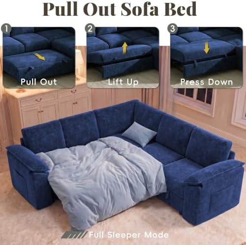 85 in L Shaped Modular Sectional Sofa Couch for Living Room, Blue - Image 7