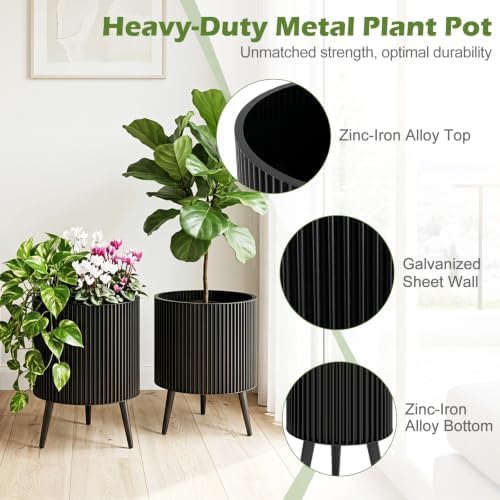 GIANTEX Plant Pot with Stand Set of 2, 20" & 18" Metal Plant Stand - Image 5