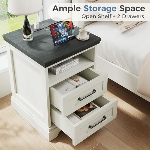DUMOS Farmhouse Nightstand with Charging Station & USB Ports - Image 5