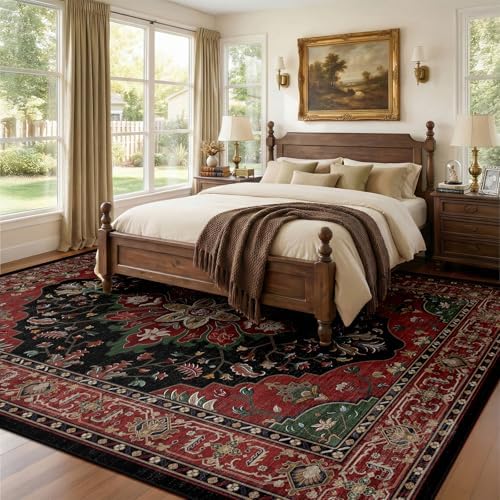 RELEANY Washable Area Rug, 7'x9', Red/Black - Image 2