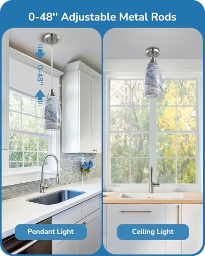 EDISHINE Pendant Light Kitchen Island Grey Marble Glass Brushed Nickel - Image 5