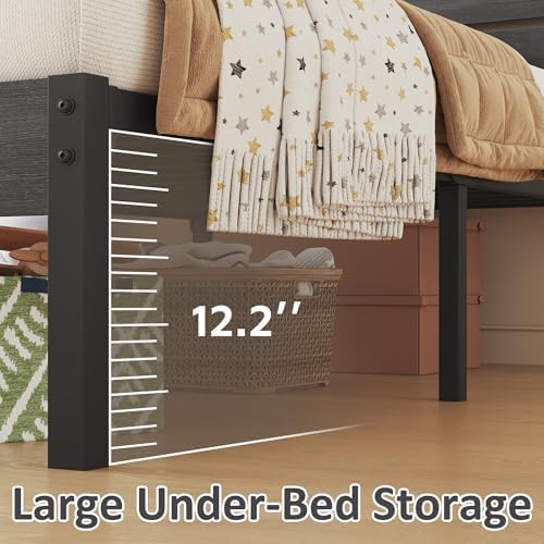 Fluest Twin Bed Frame with Headboard and Footboard, Metal Twin Bed Frame with Under Bed Storage, All-Metal Support System, No Box Spring Needed, Easy Assembly,Rustic Grey - Image 4