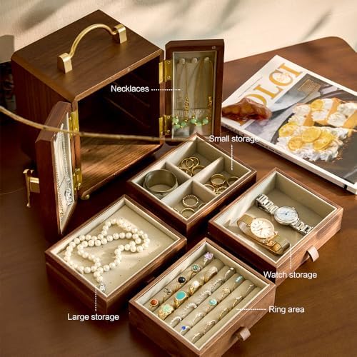 Black Walnut Jewelry Organizer, Wooden Jewelry Box with Gold Handle - Image 4