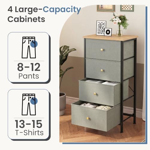 DUMOS Nightstand with 4 Drawers, Bedside Table with Removable Fabric Bins, Sturdy Steel Frame Wood Top Organizer Furniture for Bedroom Closet Living Room, Ink Green - Image 4