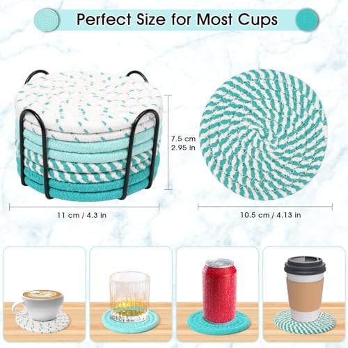 Mckanti 8 Pcs Coasters for Drink with Holder, 4 Colors Absorbent Coasters for Drinks, Minimalist Cotton Woven Coaster Set for Home Decor Tabletop Protection Suitable for Kinds of Cups, 4.3 Inches. - Image 5