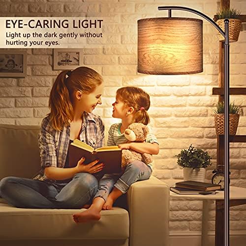 Floor Lamp for Living Room, LED Standing Lamp Tall Industrial Floor Lamp Reading for Bedroom, Office (9W LED Bulb, Wood Grain Lampshade Included) - Oil-Rubbed Bronze - Image 6
