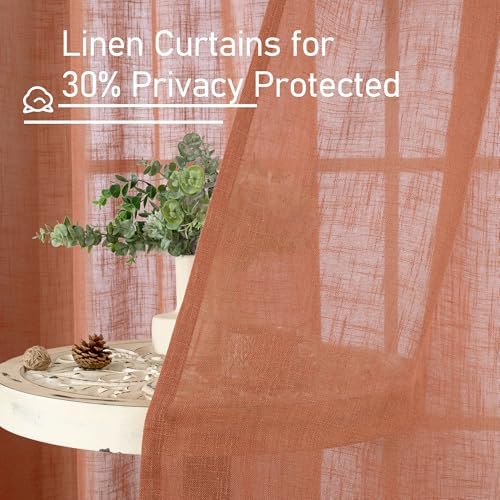 LAMIT Terracotta Linen Curtains 80 inch Length 2 Panels for Doorway - Image 5
