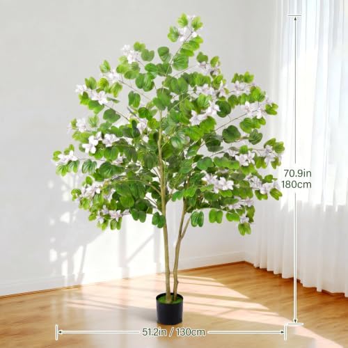 6FT Artificial Bauhinia Tree,Realistic Fake Potted Plants with Flowers&Planters,Indoor/Outdoor Faux Flowering Trees for Home,Office,Porch,Wedding,and Housewarming Gift Decor,White - Image 2