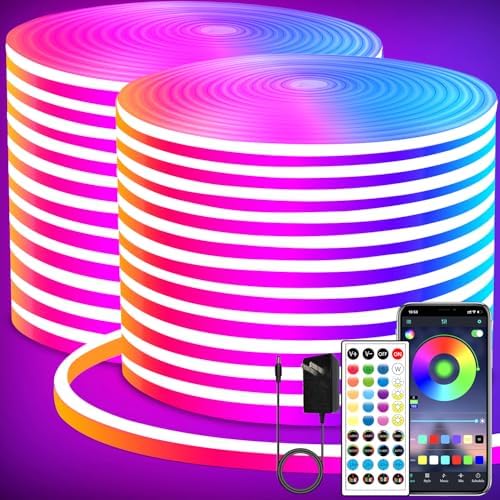 segrass LED neon Lights Strip 132FT,DC 24V RGB LED neon Light Strip APP Remote Controls Control Waterproof Flexible Neon LED Rope Lights for Bedroom,Playroom,Outdoors Decor（2 Rolls of 66ft） by segrass