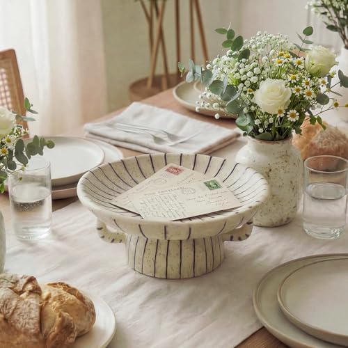 DOWAN 10.5'' Large Decorative Bowls, Handcrafted Ceramic Bowls for Home Decor, Centerpieces for Tables, Chic Key Holder for Entry Table, Unique Hand-painted Modern Art Deco Bowl - Image 3