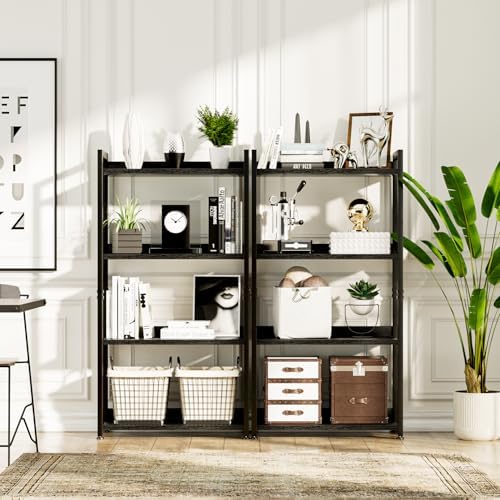 NUMENN Bookshelf, 4 Tier Freestanding Shelving Unit, Black - Image 4