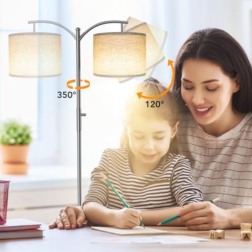 ROTTOGOON Dimmable Floor Lamp, Arc Floor Lamps for Living Room, Stepless Dimming Modern Standing Lamp with Linen Shade, Tall Lamp for Bedroom Office Dining Room- Silver - Image 4