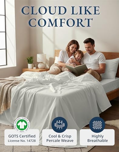 LANE LINEN Full Bed Sheet Set 100% Organic Cotton Percale - Glacier Grey - Image 2