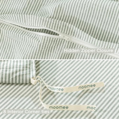 MooMee Striped Duvet Cover Set 100% Washed Cotton Linen Like Full - Image 6