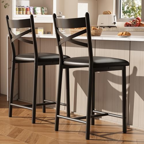 Garvee 26'' Bar Stools Set of 2, Counter Stools with Back & Thick Cushion by Garvee