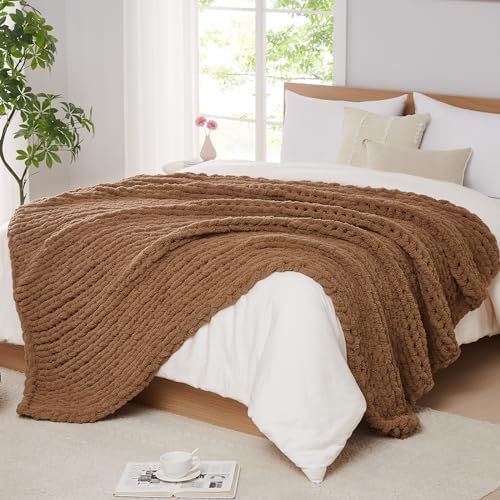 L'AGRATY Chunky Knit Throw Blanket for Couch, 60'' x 80'' Knit Throw, Brown by LAGRATY