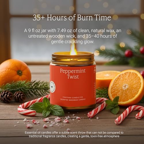 Fontana Candle Co Wood Wick Beeswax Candle, Peppermint Twist - Image 2