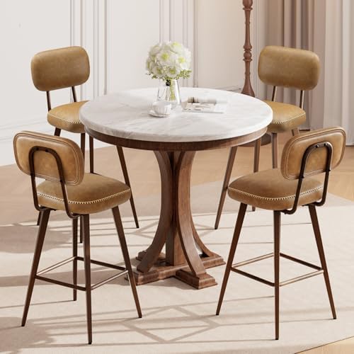 MALOL 26“ Swivel Bar Stools Set of 4, Mid Century PU Leather Counter Height Bar Chairs with Low Back and Metal Legs, Modern Bar Stool Chair for Kitchen Island, Brown by MALOL