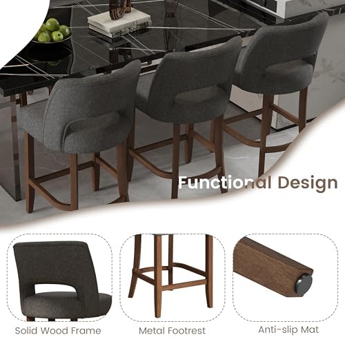 VKNOW Bar Stools Set of 6, 26" Fabric Counter Height Bar Stools, Charcoal - Image 4