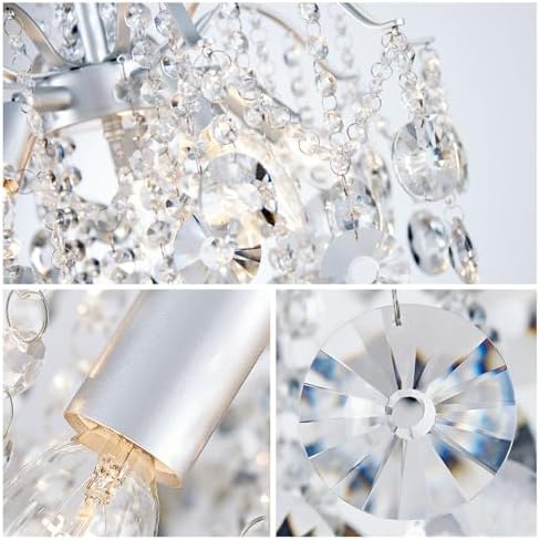 WUZUPS 5-Light Crystal Chandelier Pendant Ceiling Light Modern Lighting Fixture for Bedroom Hallway Bar Kitchen Bathroom, H 20.3" W17.1, E12 Base, Silver - Image 5