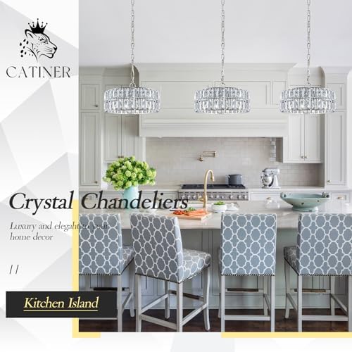 CATINER Chrome Crystal Chandelier 12" Modern Ceiling Pendant Light 3-Pack - Image 6