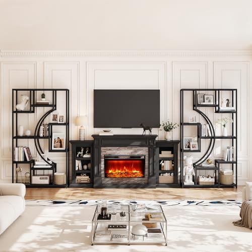 HolliWill 70.8" Tall Bookshelves Set of 2, 79" W Geometric Display Shelf with 18 Open Storage Shelves, Black Book Shelf for Living Room, Office, Bedroom –Metal Frame & Anti-Tip & Adjustable Feet - Image 3