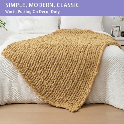 Bigacogo Chunky Knit Throw Blanket for Couch, 40x60 inches, Goldenrod - Image 3