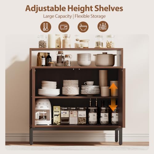 Mericonia 30 Inch Fluted Buffet Cabinet with Open Storage, Modern Sideboard with Doors & Adjustable Shelf, Accent Credenza Coffee Bar for Kitchen, Dining Room, Living Room, Entryway - Image 5