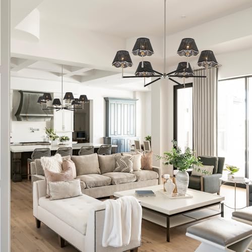 39" Boho Rattan Chandelier Large Adjustable Modern Black and Brushed Nickel Pendant Light for Kitchen Island Dining Living Room, UL Listed - Image 2