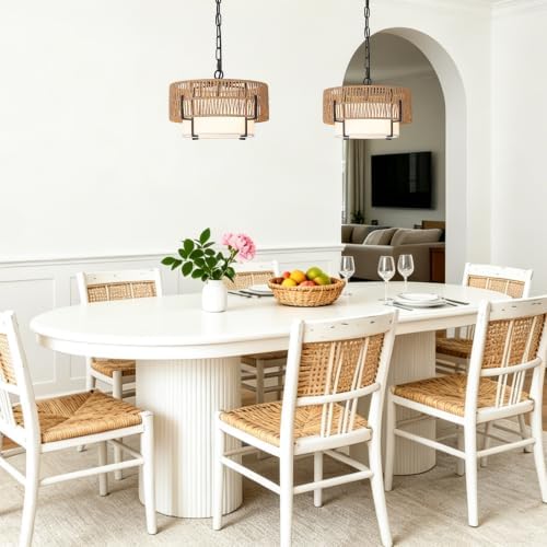12.6" Rattan Pendant Light for Kitchen Island, Boho Chandelier - Image 4
