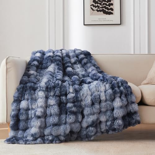 COOVA Soft Bubble Faux Fur Throw Blanket, 50"x60", Tie-dye Blue by COOVA