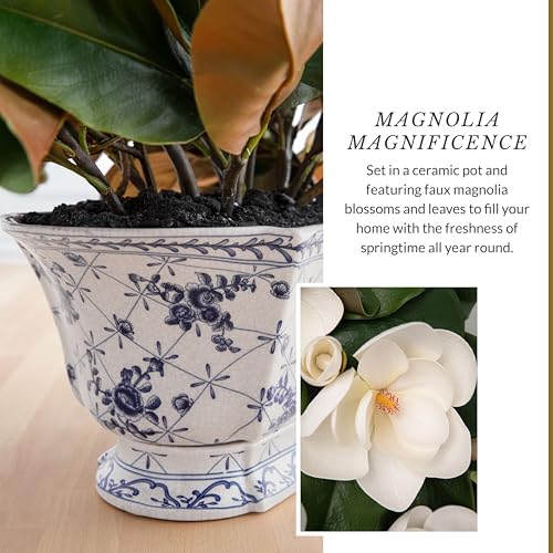 Balsam Hill Spring & Summer Magnolia Artificial Floral Arrangement - Premium White Magnolia Flowers in Ceramic Pot for Indoor or Covered Outdoor Display - Image 4