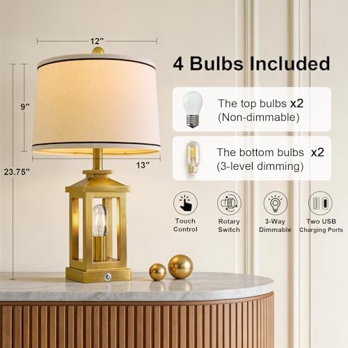 Modern Table Lamps Set of 2 for Living Room 23.75" Bedroom Nightstand Lamps - Image 4