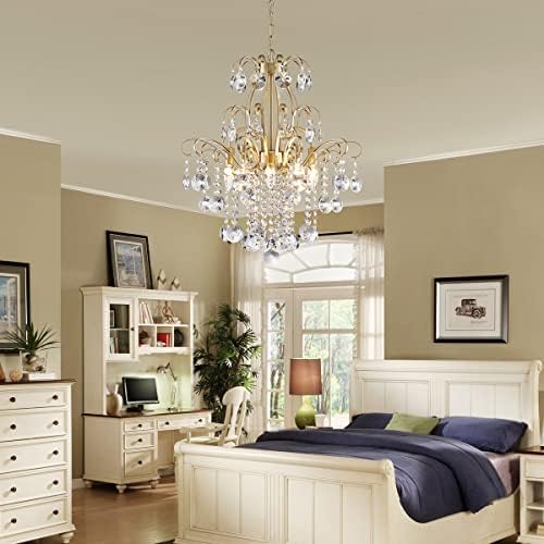 WUZUPS Crystal Chandelier 5-Light Pendant Ceiling Light Modern Lighting Fixture for Bedroom Hallway Bar Kitchen Bathroom, H 22.6'' x W 19.2'', E12 Base, Gold - Image 7