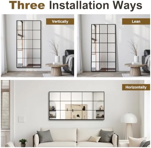 Full Length Mirror Window Pane, 28" x 55" Large Decorative Mirror, Black - Image 4