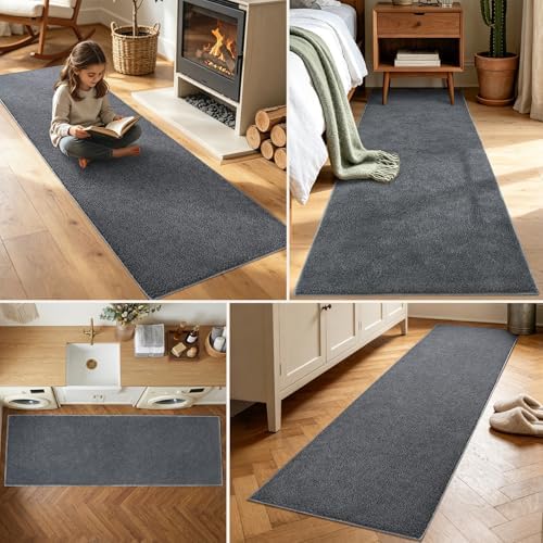 2x8 Dark Grey Solid Runner Rug Washable Non-Slip for Kitchen Hallway - Image 3