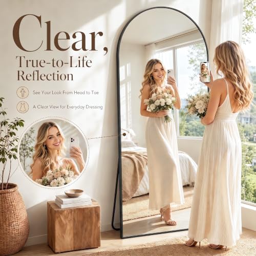76"x34" Arched Full Length Mirror, Large Floor Mirror, Black - Image 5