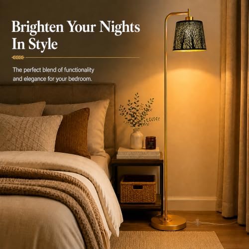 Arc Floor Lamp for Living Room, Black Tree Cutout Metal Shade - Image 4