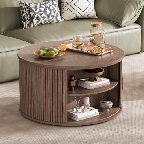 JOINICE Round Lift Top Coffee Table with Storage for Living Room,Walnut - Image 6