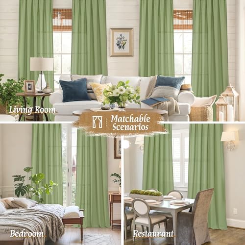 LAMIT Sage Green Linen Curtains for Living Room 84 inch Length 2 Panels - Image 6