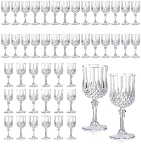 XUWAIDSGN 48 Pcs 7oz Plastic Vintage Wine Glasses Drinking Glasses Unbreakable Wedding Glassware Crystal Water Goblets Reusable Drinkware Vintage Champagne Flutes (48, Clear) by XUWAIDSGN