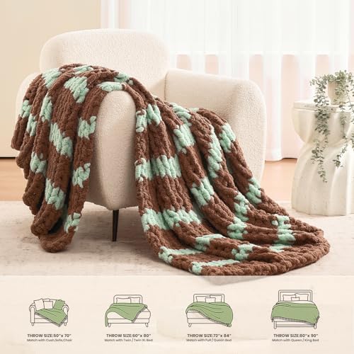 L'AGRATY Chunky Knit Throw Blanket for Couch, 50 x 60 Inches, Brown Green - Image 6