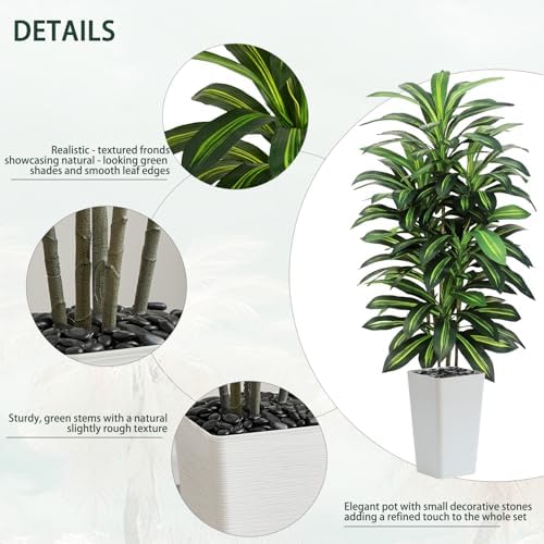 Artificial Dracaena Tree Indoor, 6FT Tall Fake Floor Plants with White Planter & Pebbles, Faux Silk Yucca Tree for Home Office Living Room Bedroom Farmhouse Modern Outdoor Topiary Tree - Image 3